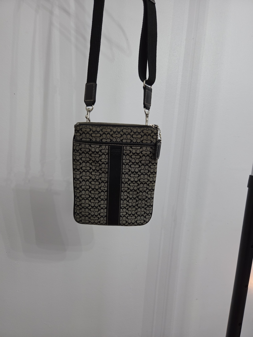 Coach Pebble-Print Crossbody Bag in Black/Tan